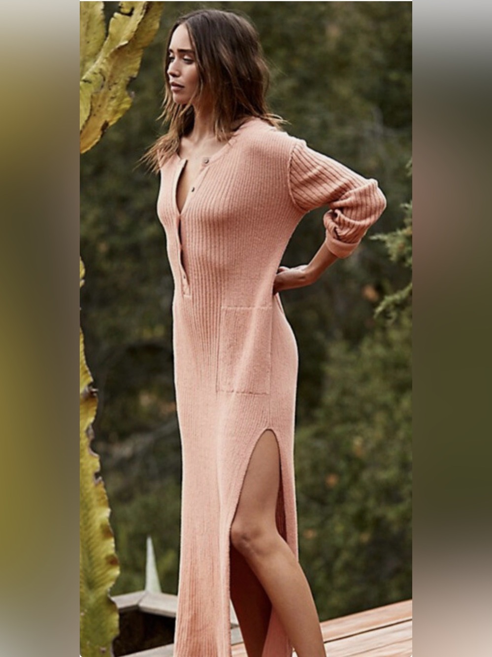 NWT Free People FP BEACH Free Fall Sweater Maxi Slit Ribbed Dress in Cream $285